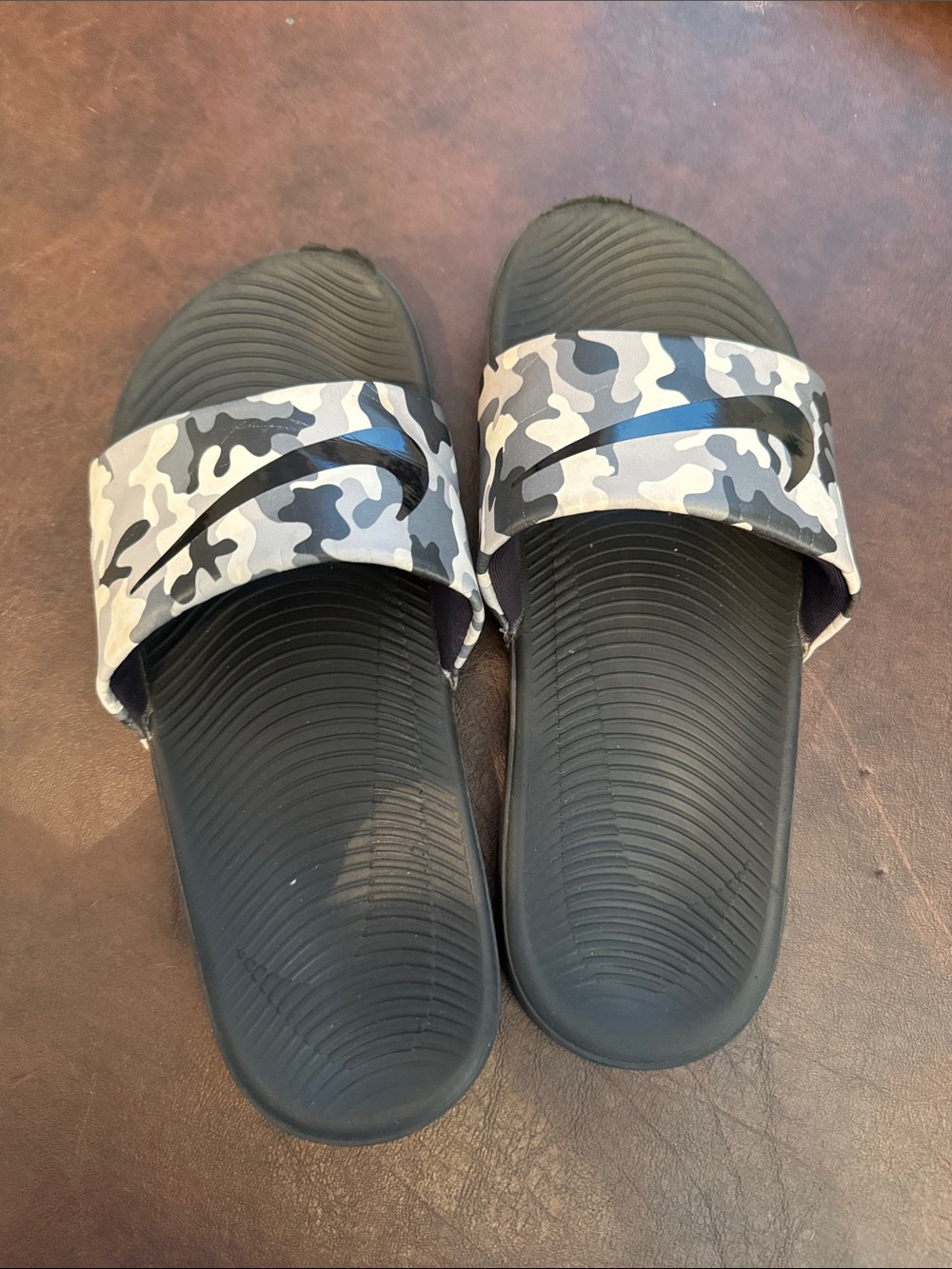 Kids Nike Black & Gray Camo Slide Sandals
